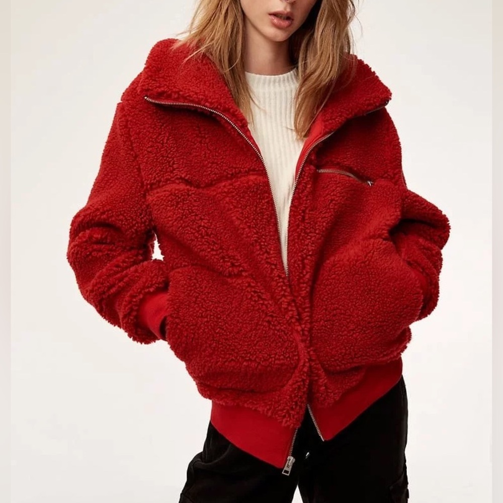 Aritzia Wilfred Free “The teddy jacket” - red